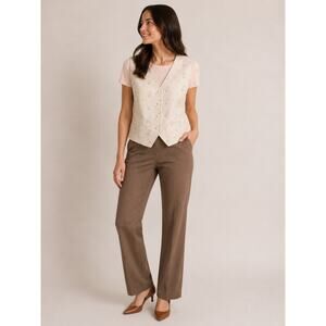LR1916 Casual Corner  Floral Vest Size 12 Cream Button Front Career Cottagecore